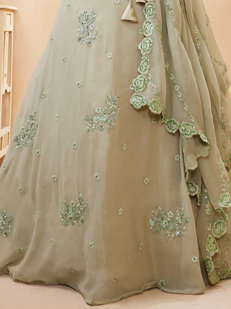 Stunning Pista Green Embroidered Sangeet Wear Lehenga Choli - Zeel Clothing