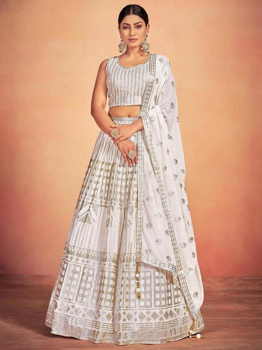 Stunning White Sequins Georgette Wedding Wear Lehenga Choli - Zeel Clothing