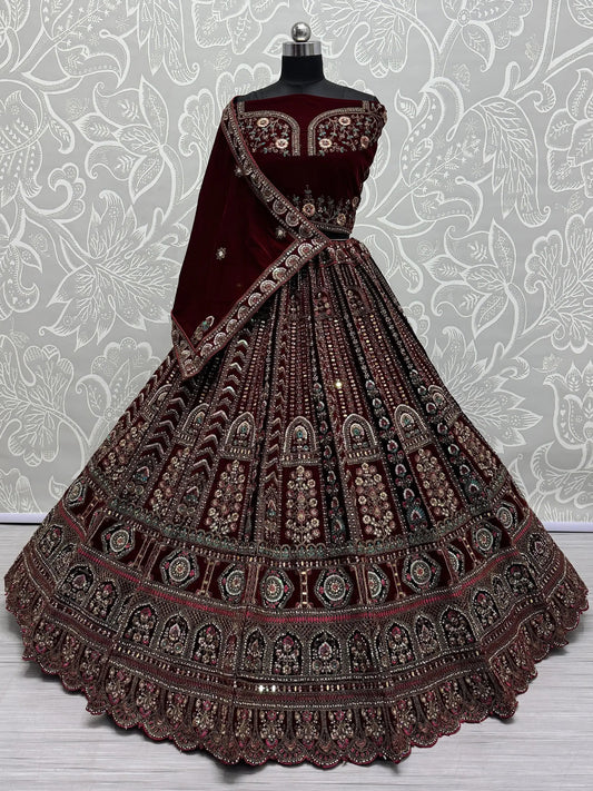 Superb Maroon Dori Work Bridal Lehenga Choli With Double Dupatta - Zeel Clothing