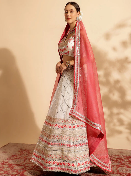 Tantalizing White Sequins Work Georgette Lehenga Choli With Dupatta - Zeel Clothing