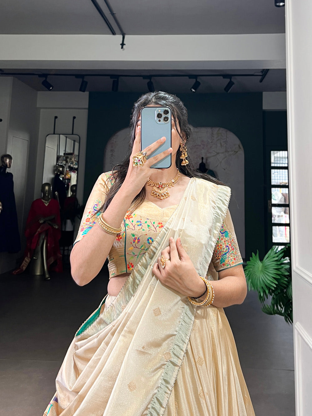 Bottle Green Color Zari Weaving Work Shimmer Lehernga Choli