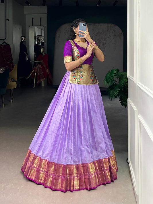 Lavender Color Zari Weaving Work Cotton Silk Co-Ord Set
