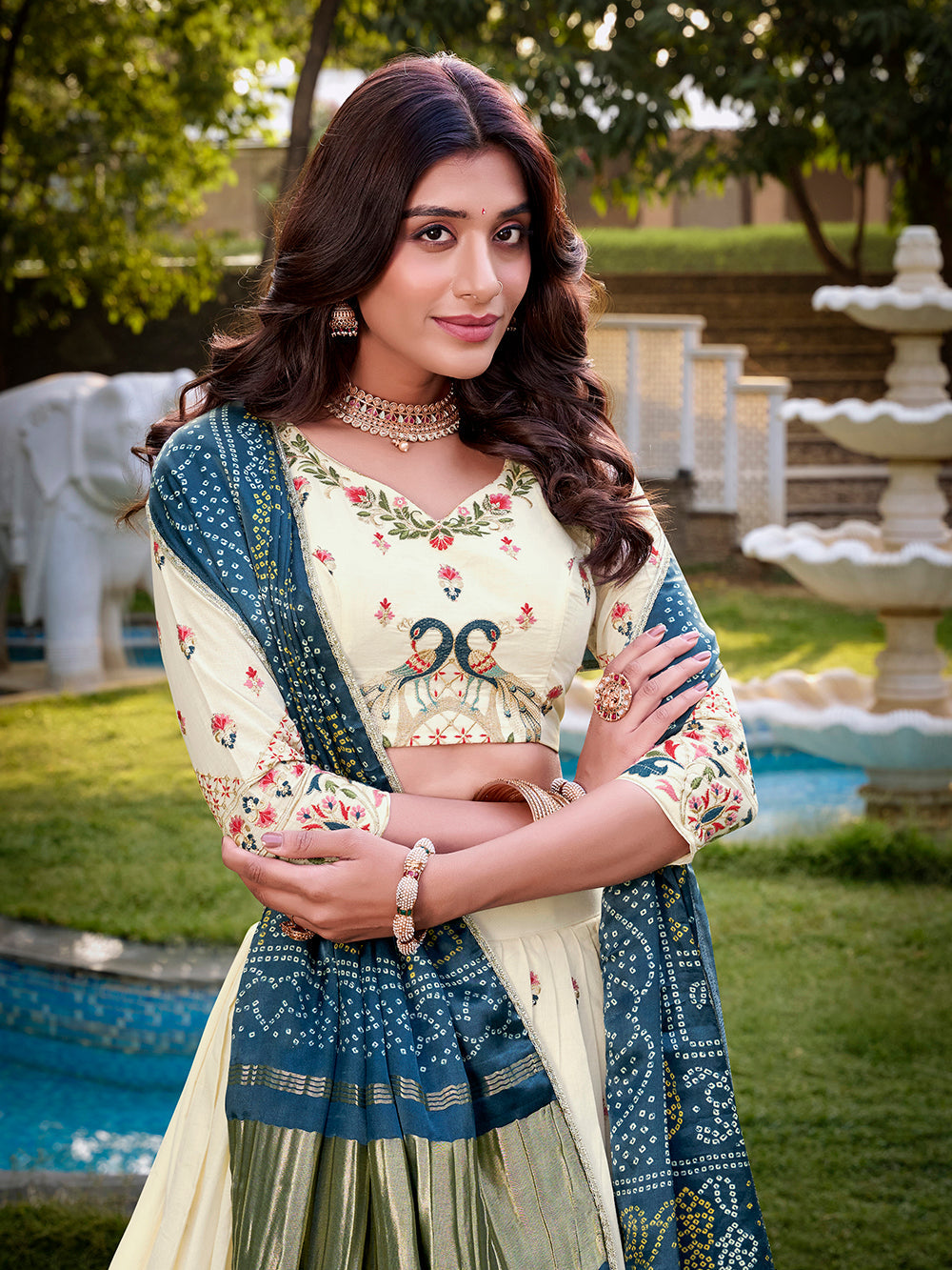 Peacock Design With Sequince And Thread Embroidery Work Khadi Cotton Lehenga Choli