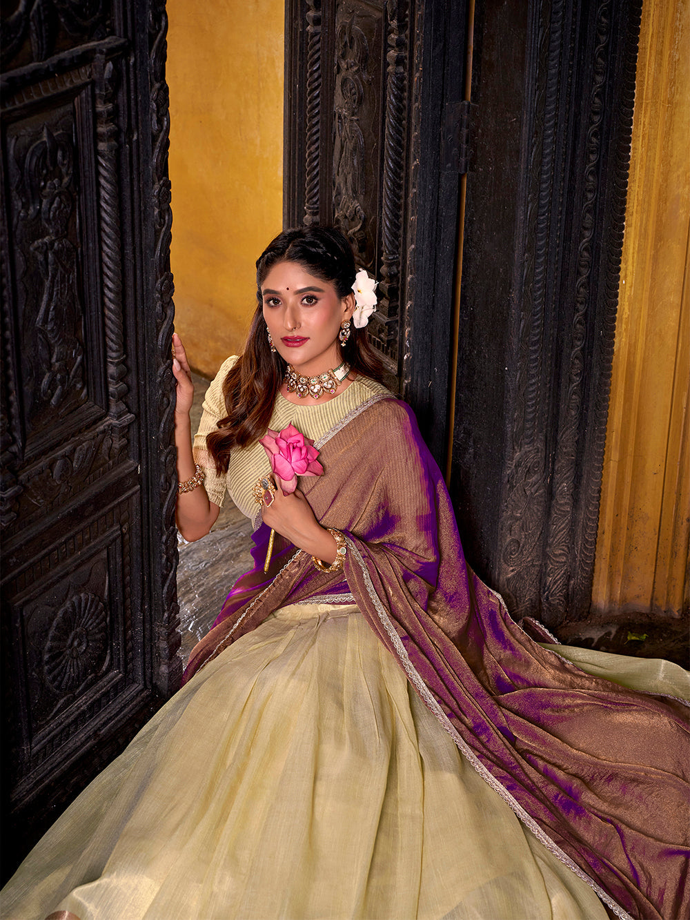 Yellow Color Zari Weaving Work Dupion Silk Lehenga Choli
