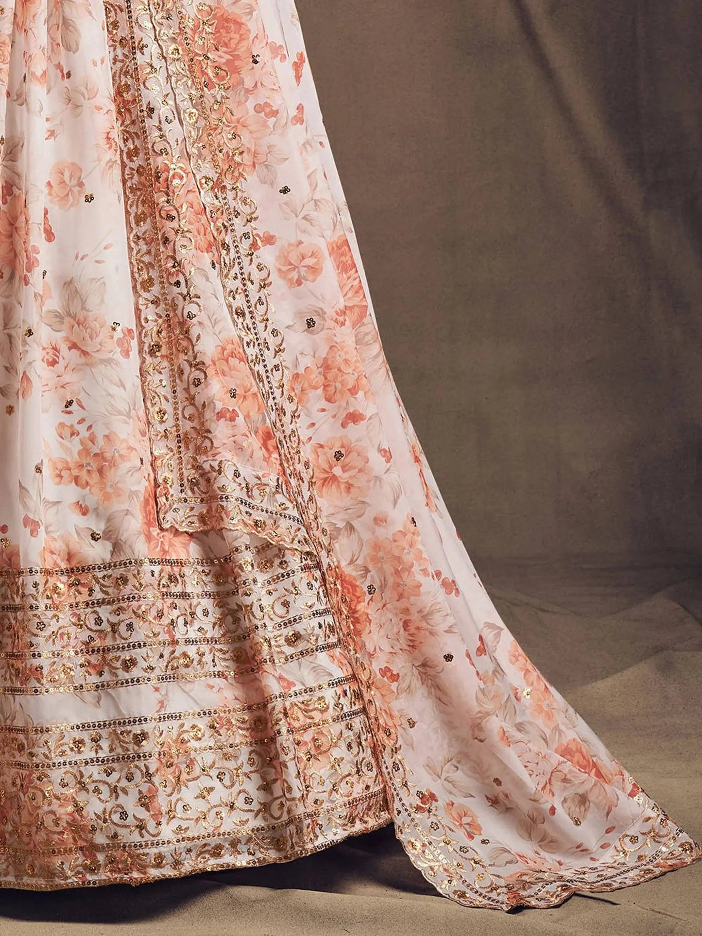 White Floral Printed Organza Festival Lehenga Choli - Zeel Clothing