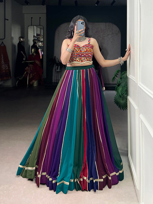 Multi Color Original Mirror Gamthi Work Georgette Ghaghra Choli