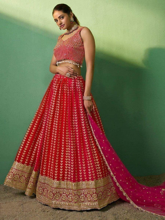Wonderful Red Sequins Georgette Wedding Wear Lehenga Choli - Zeel Clothing