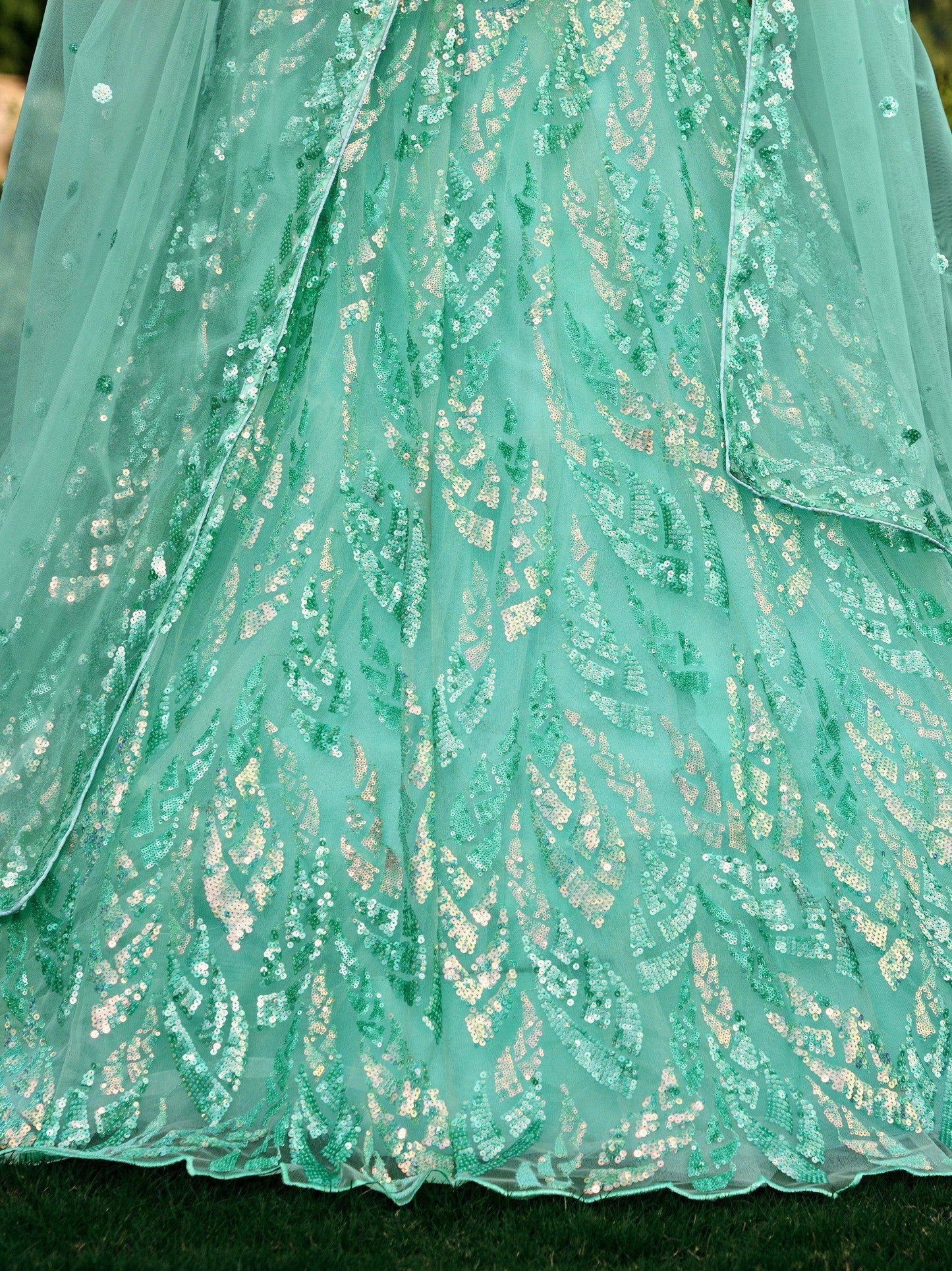 Wonderful Turquoise Sequins Net Reception Wear Lehenga Choli - Zeel Clothing