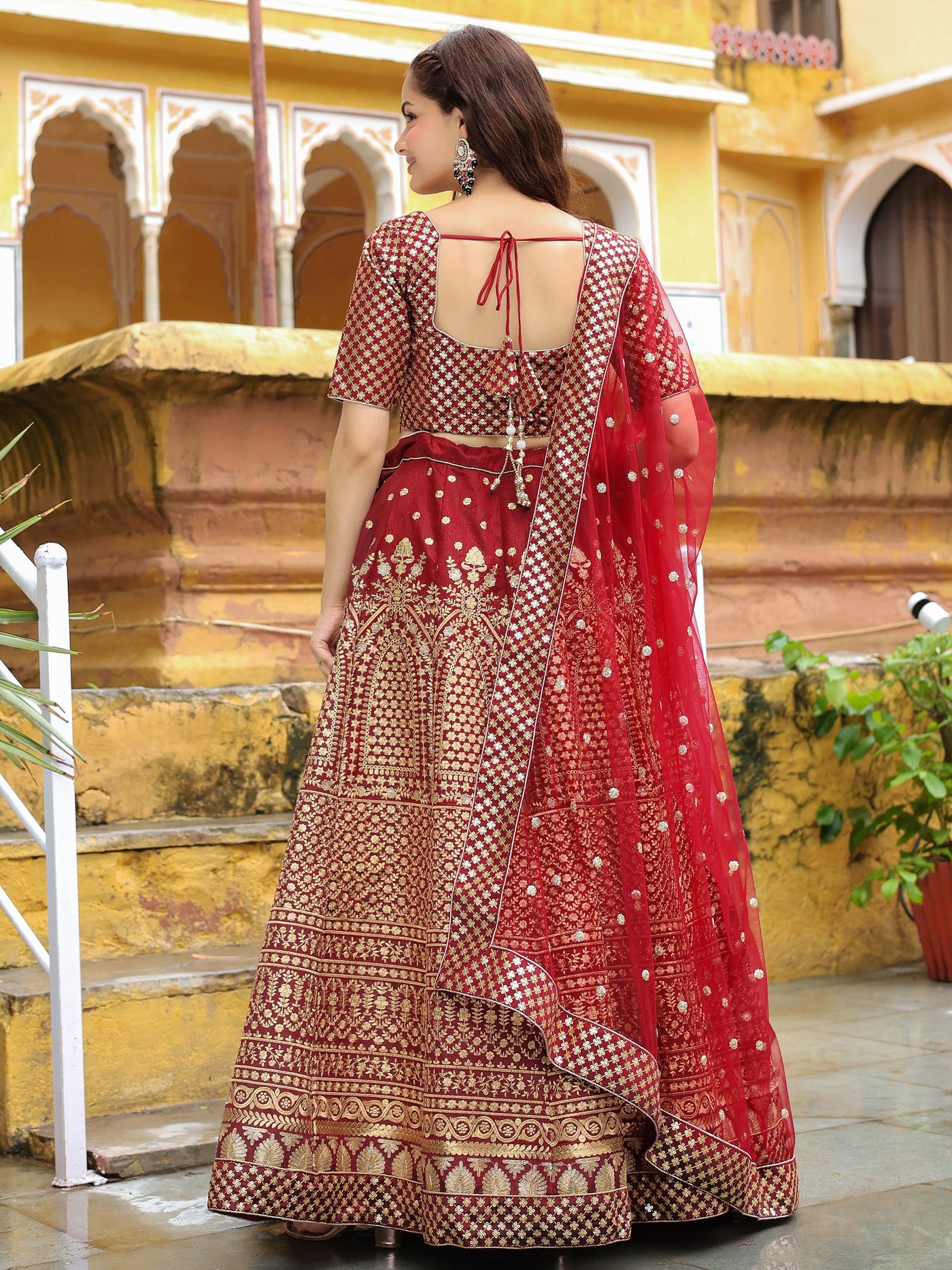 Beautiful Maroon Sequins Raw Silk Bridal Lehenga Choli With Dupatta