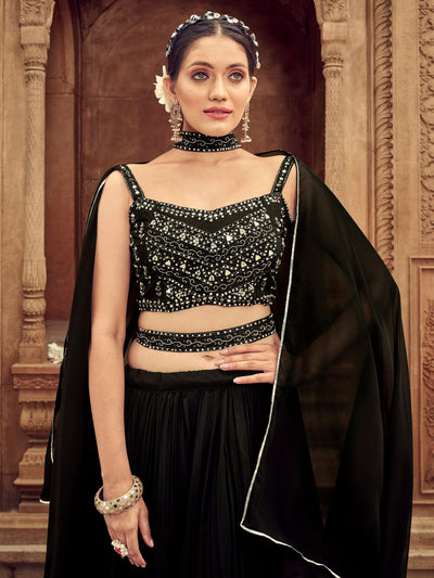 Beautiful Black Embroidered Georgette Reception Wear Lehenga Choli