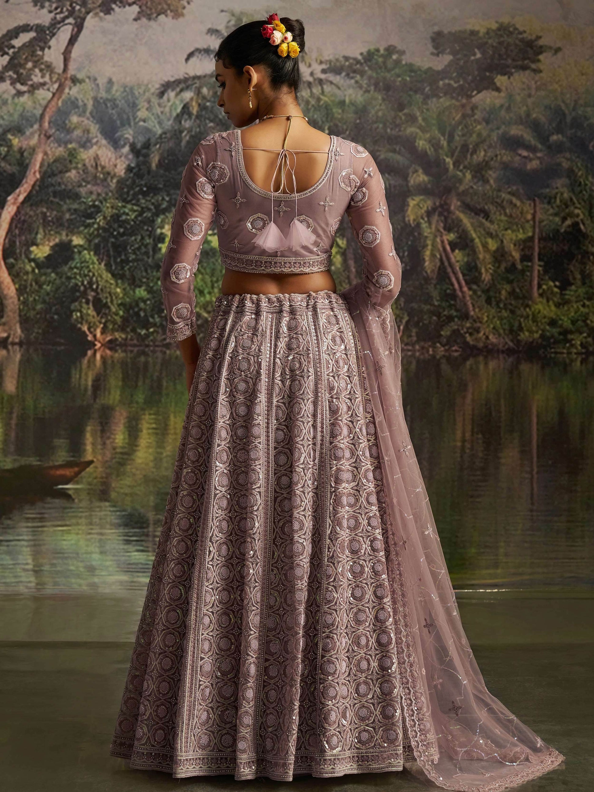 Ravishing Mauve Zarkan Work Net Engagement Wear Lehenga Choli With Dupatta