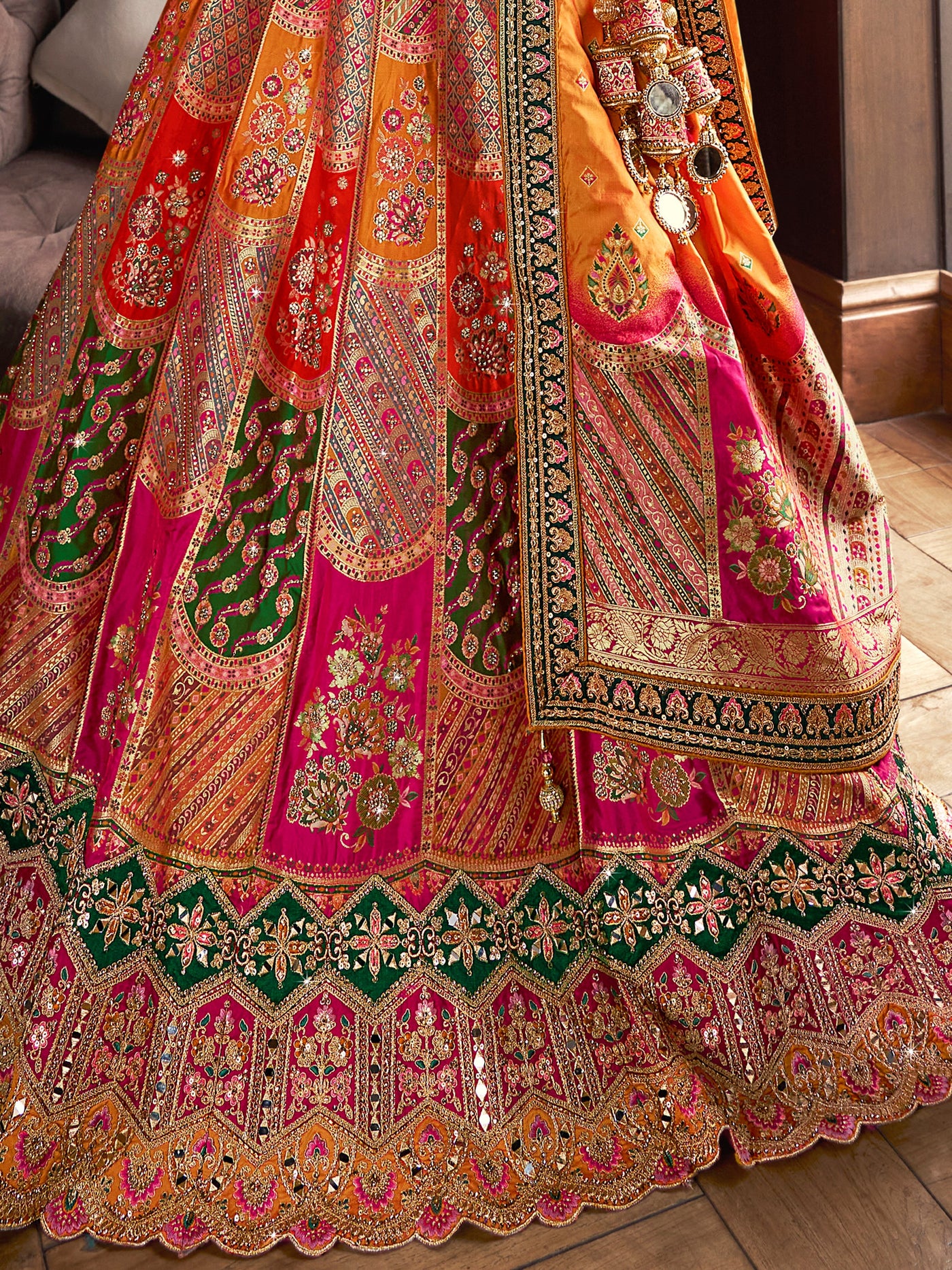 Precious Multi-Color Zari Weaving Bridal Lehenga Choli With Dupatta