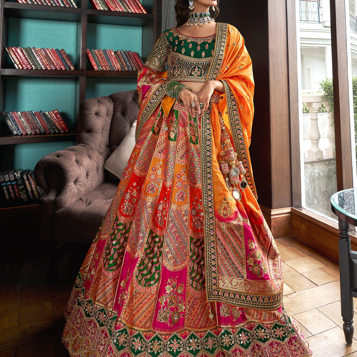 Precious Multi-Color Zari Weaving Bridal Lehenga Choli With Dupatta