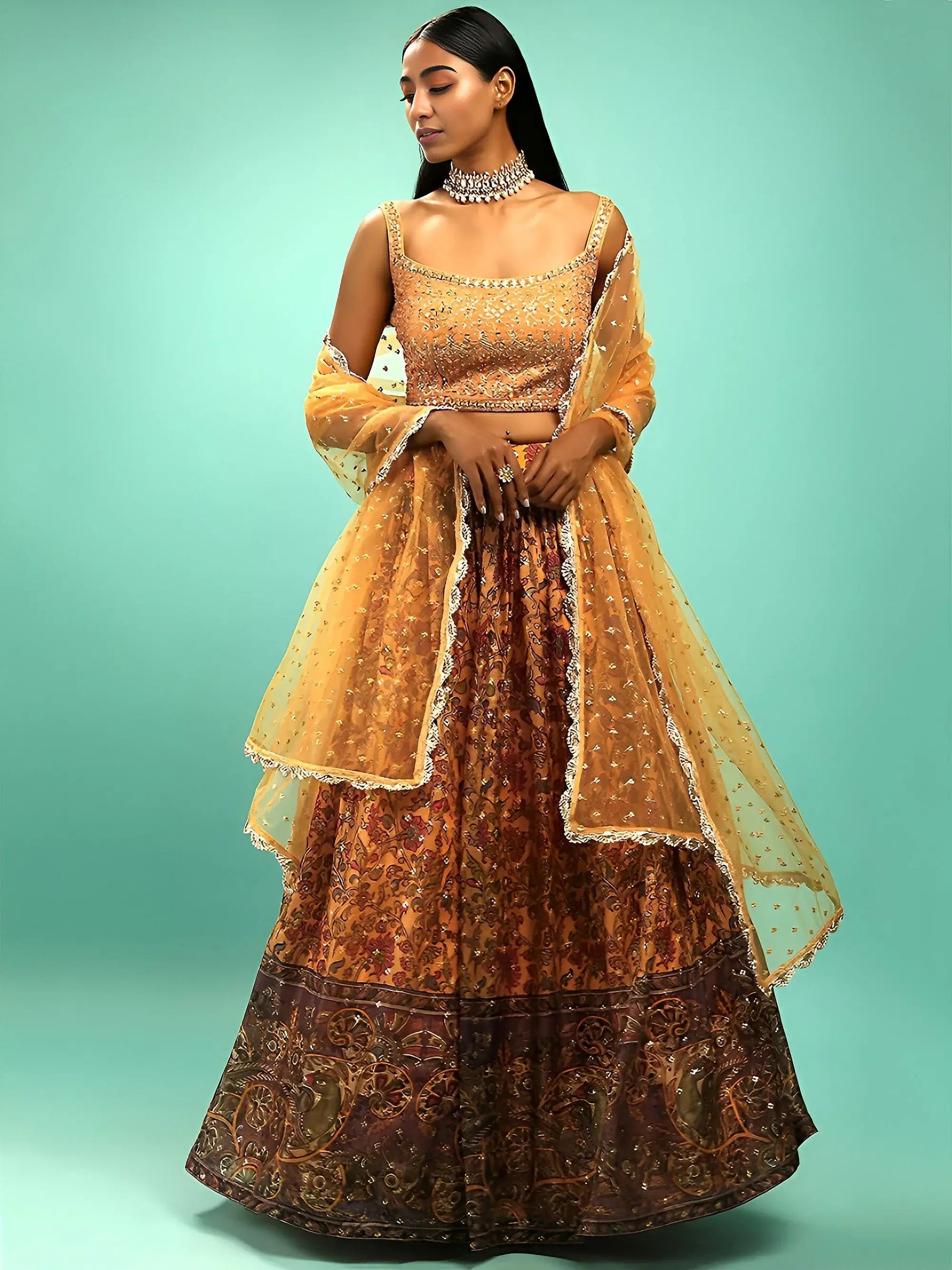 Attractive Yellow Chinon Digital Print Haldi Wear Lehenga Choli