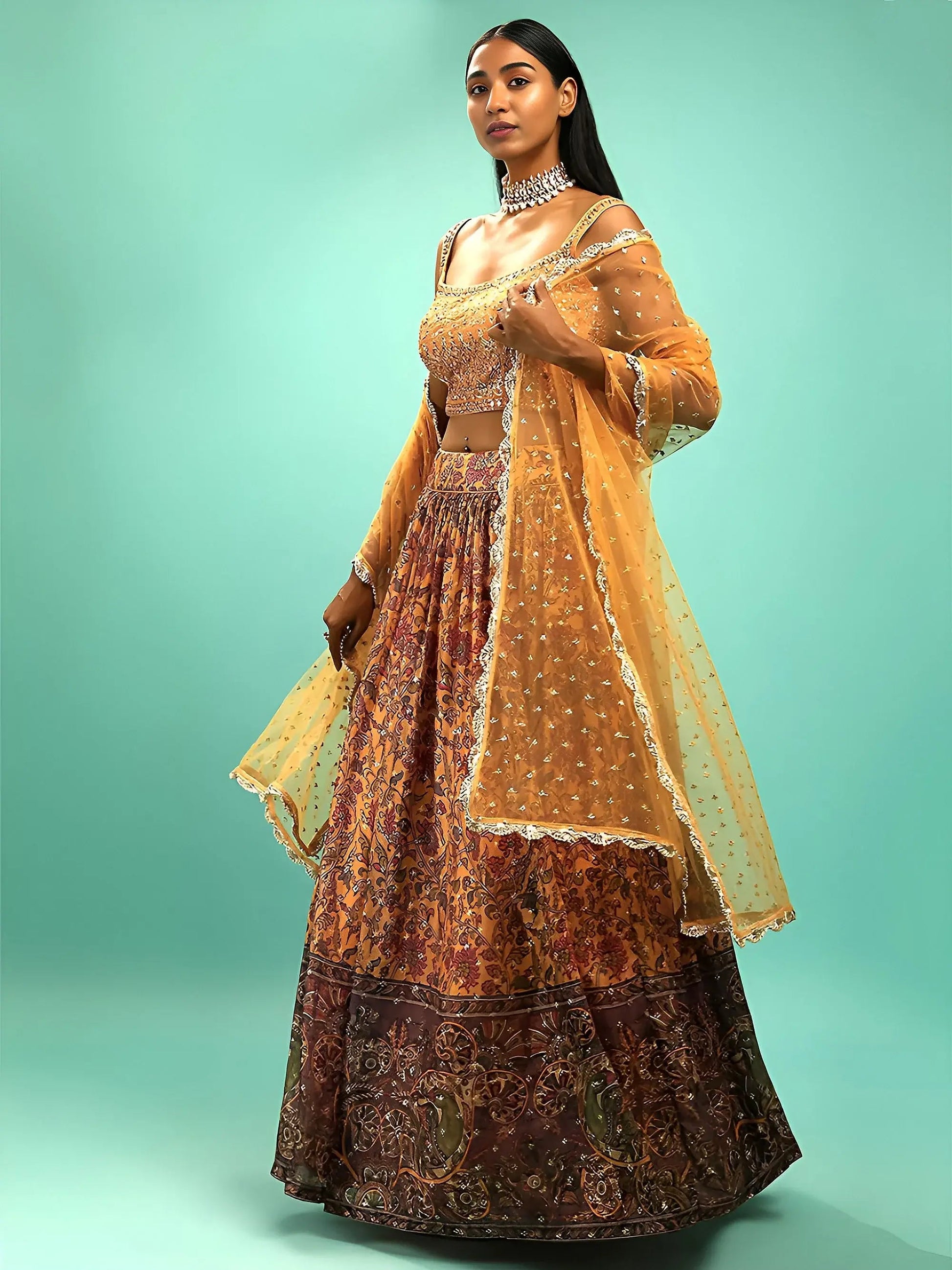 Attractive Yellow Chinon Digital Print Haldi Wear Lehenga Choli