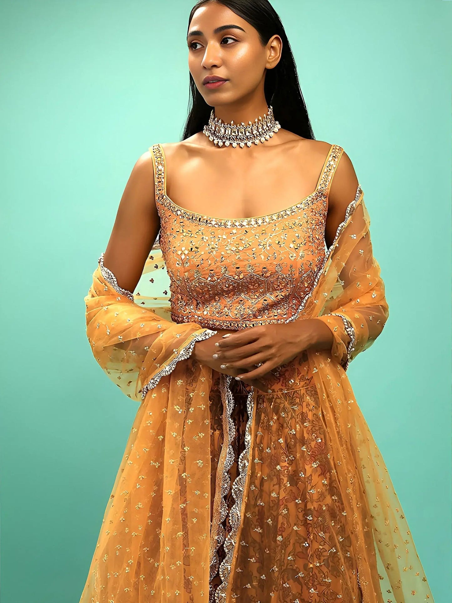 Attractive Yellow Chinon Digital Print Haldi Wear Lehenga Choli