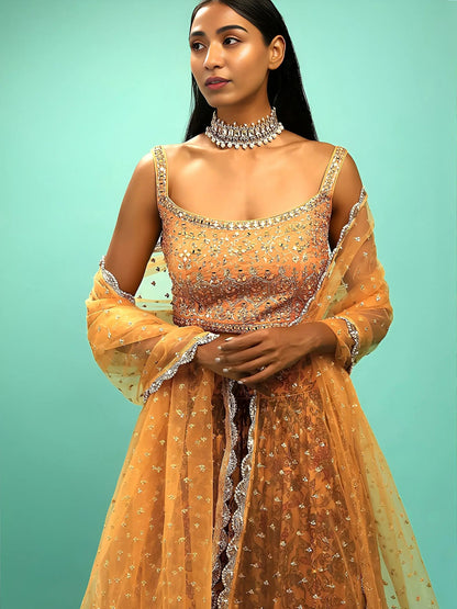 Attractive Yellow Chinon Digital Print Haldi Wear Lehenga Choli