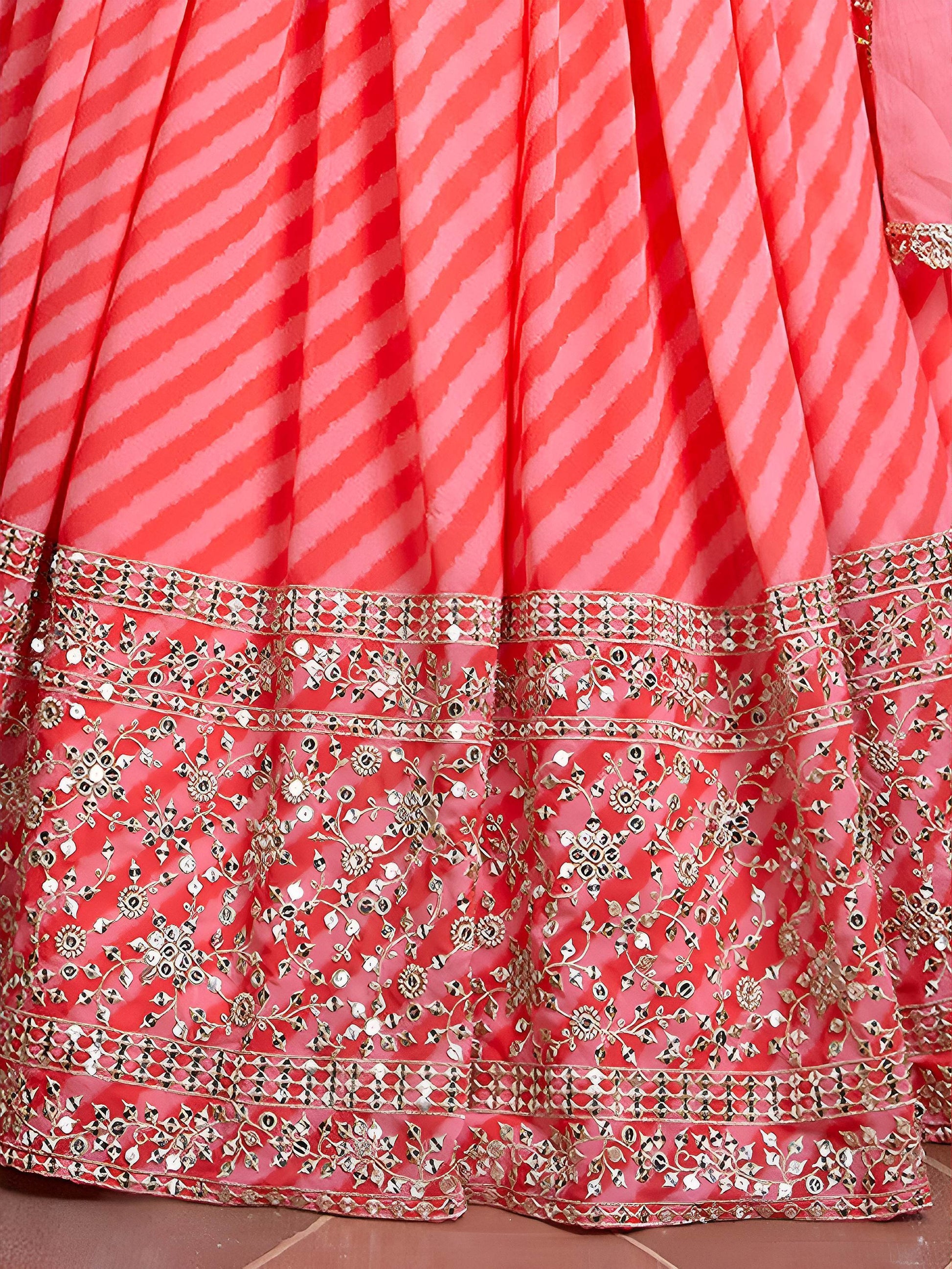 Peach Digital Printed Organza Wedding Wear Lehenga Choli