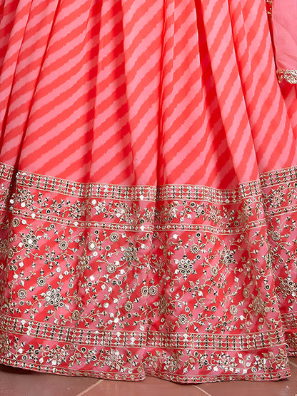 Peach Digital Printed Organza Wedding Wear Lehenga Choli