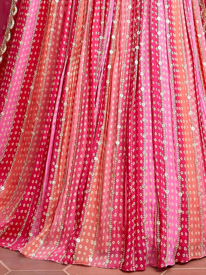 Wonderful Pink Embroidered Chinon Silk Wedding Wear Lehenga Choli