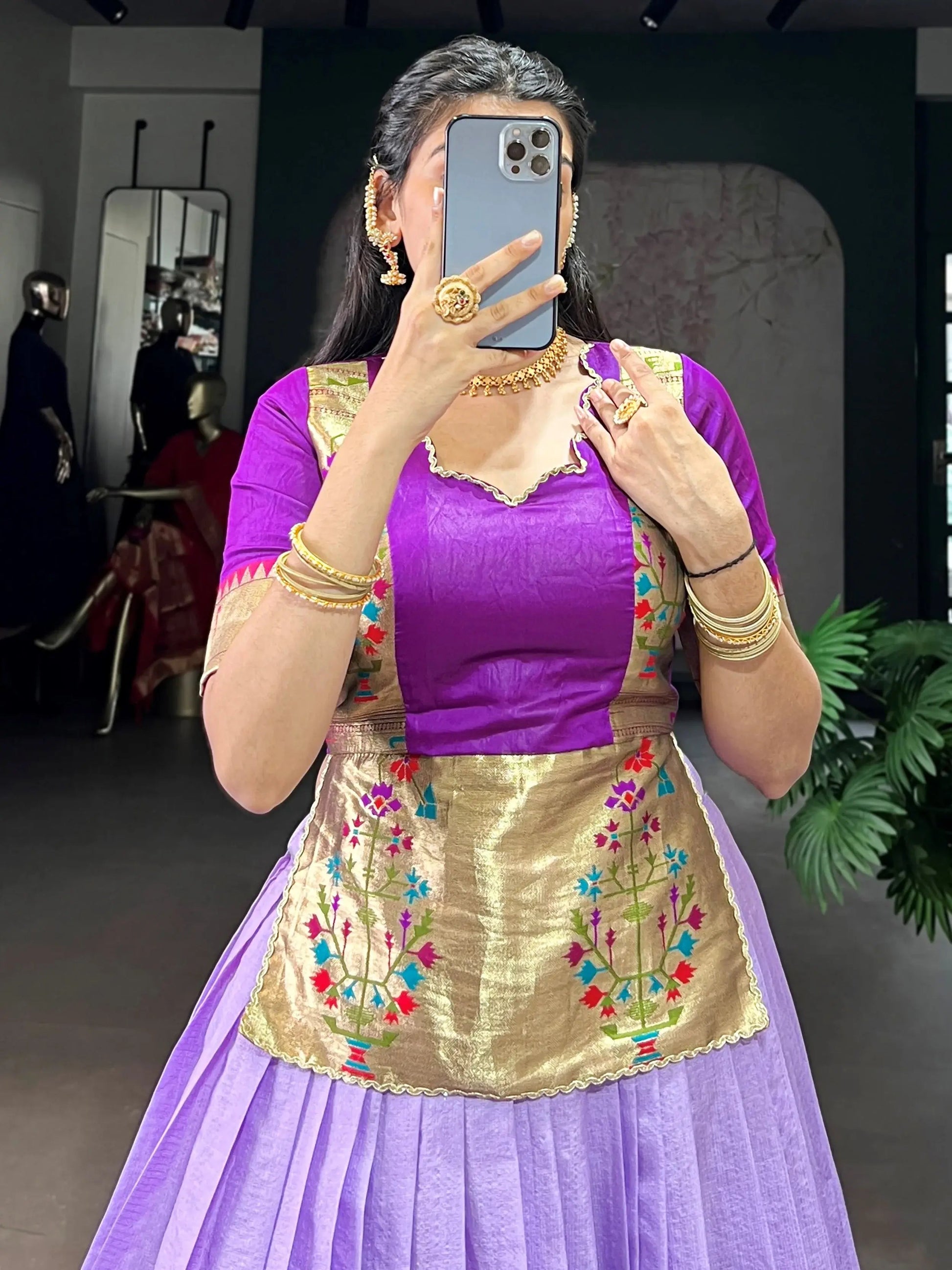 Impressive Lavender Zari Weaving Tussar Silk Function Wear Crop Top Lehenga