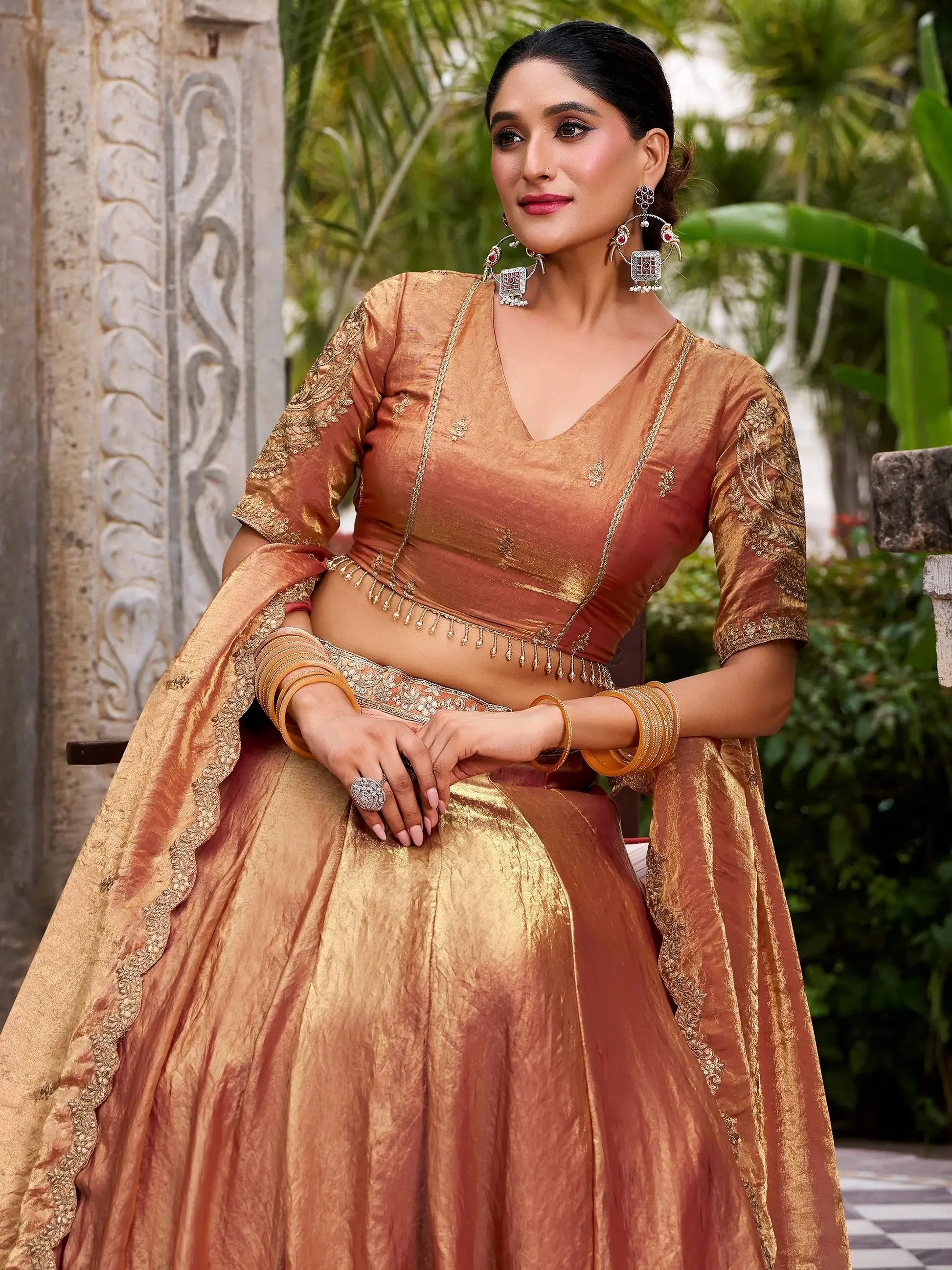 Adorable Orange Embroidered Organza Festive Wear Lehenga Choli With Dupatta