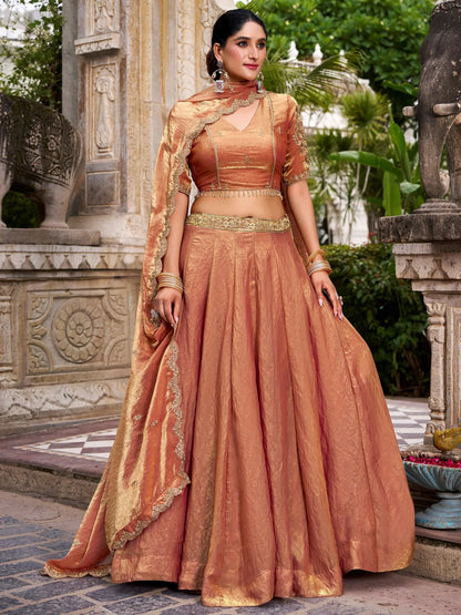 Adorable Orange Embroidered Organza Festive Wear Lehenga Choli With Dupatta