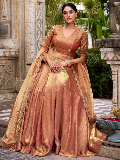 Adorable Orange Embroidered Organza Festive Wear Lehenga Choli With Dupatta