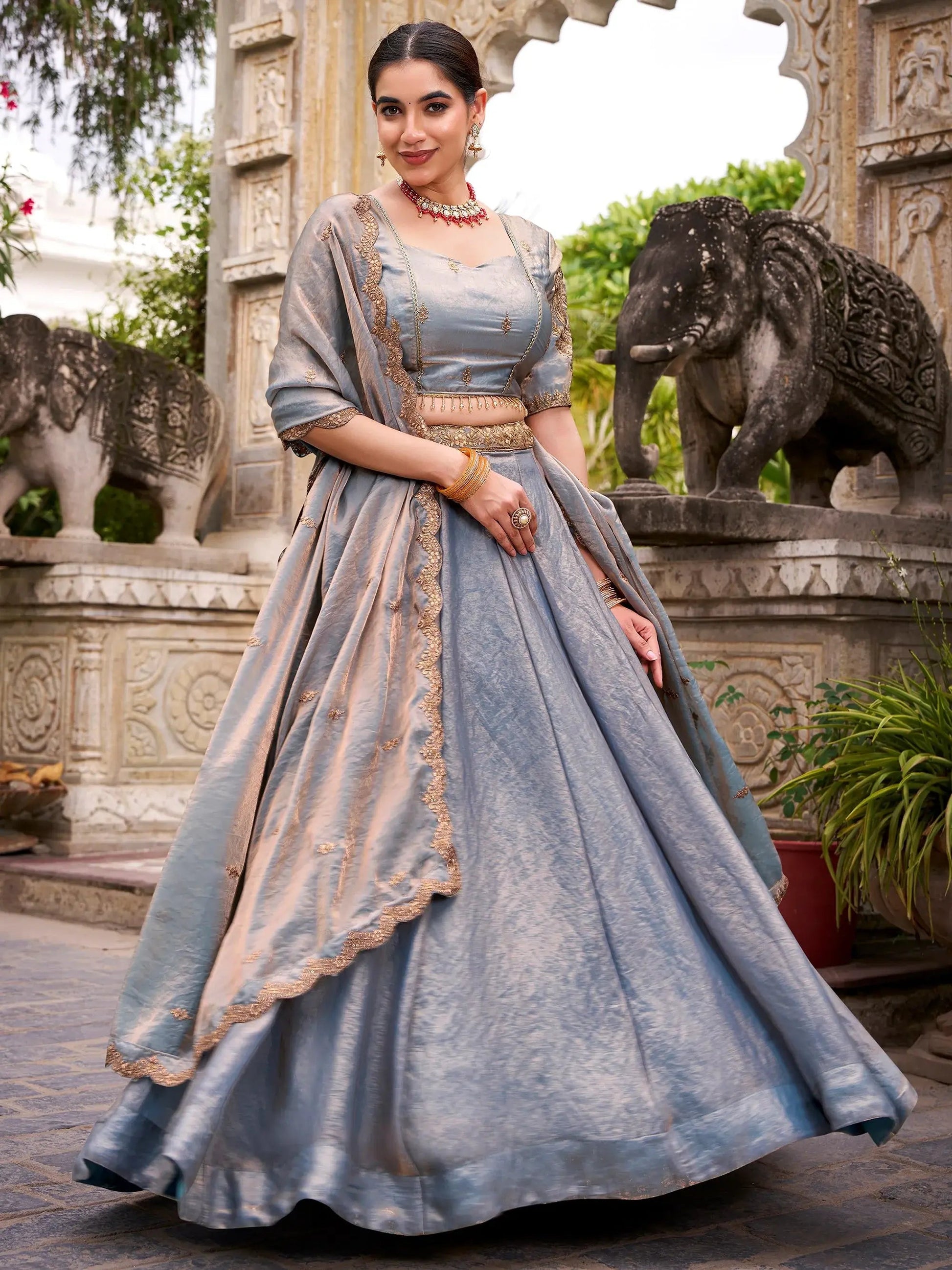 Lovely Sky Blue Sequins Organza Marriage Wear Lehenga Choli With Dupatta