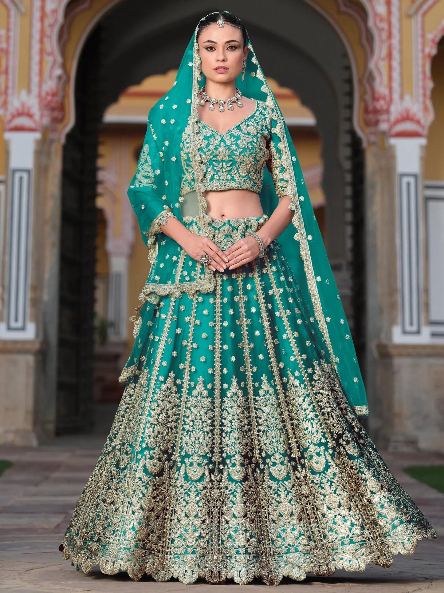 Classy Sea Green Sequins Embroidery Net Bridesmaid Lehenga Choli
