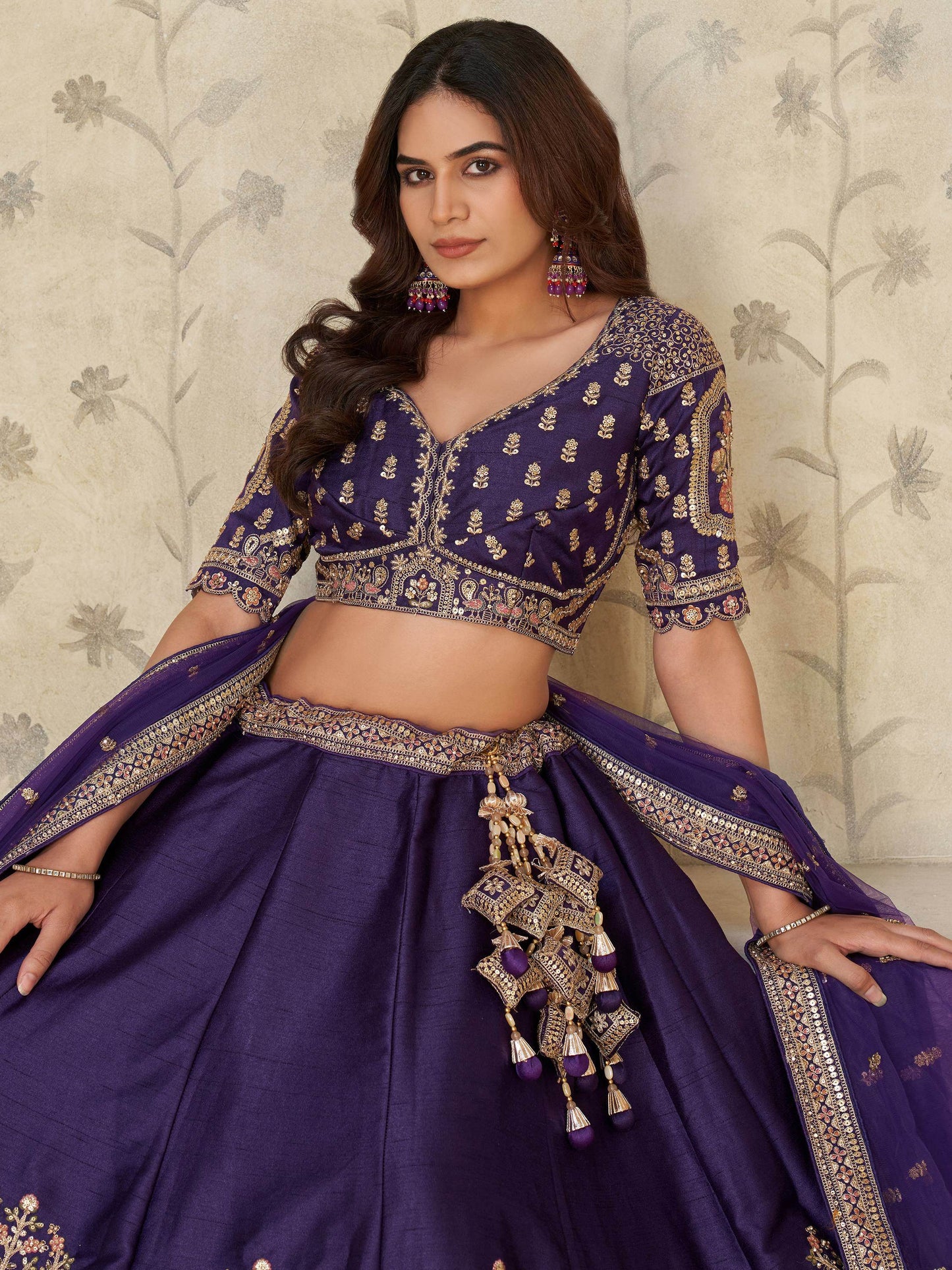 Beautiful Purple Zari Embroidery Silk Bridesmaid Lehenga Choli With Dupatta