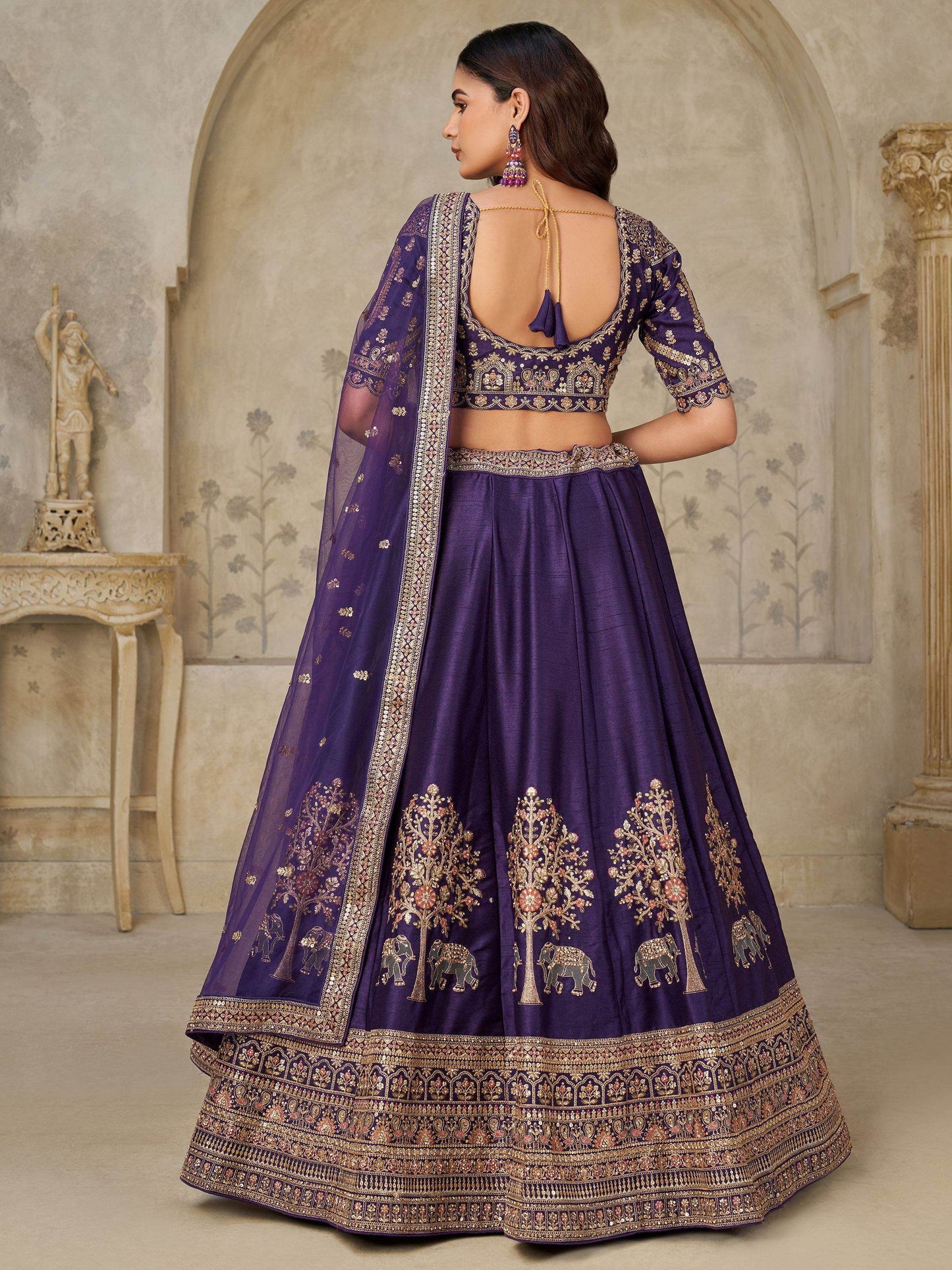 Beautiful Purple Zari Embroidery Silk Bridesmaid Lehenga Choli With Dupatta