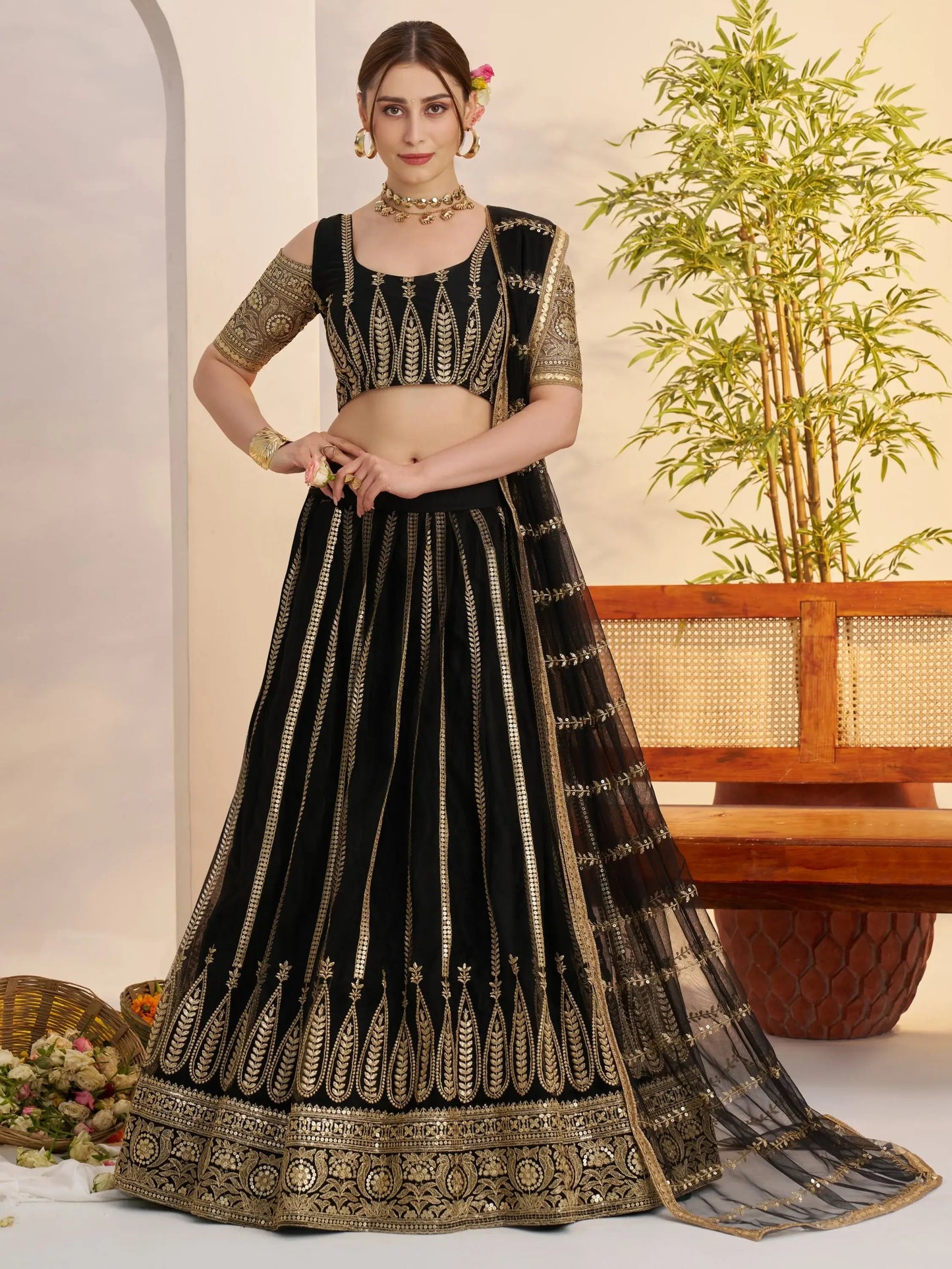 Amazing Black Sequins Net Sangeet Wear Lehenga Choli With Dupatta