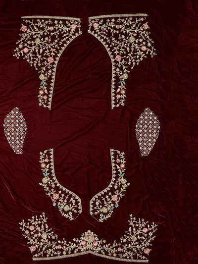 Lovely Maroon Velvet Bridal Lehenga Choli With Double Dupatta