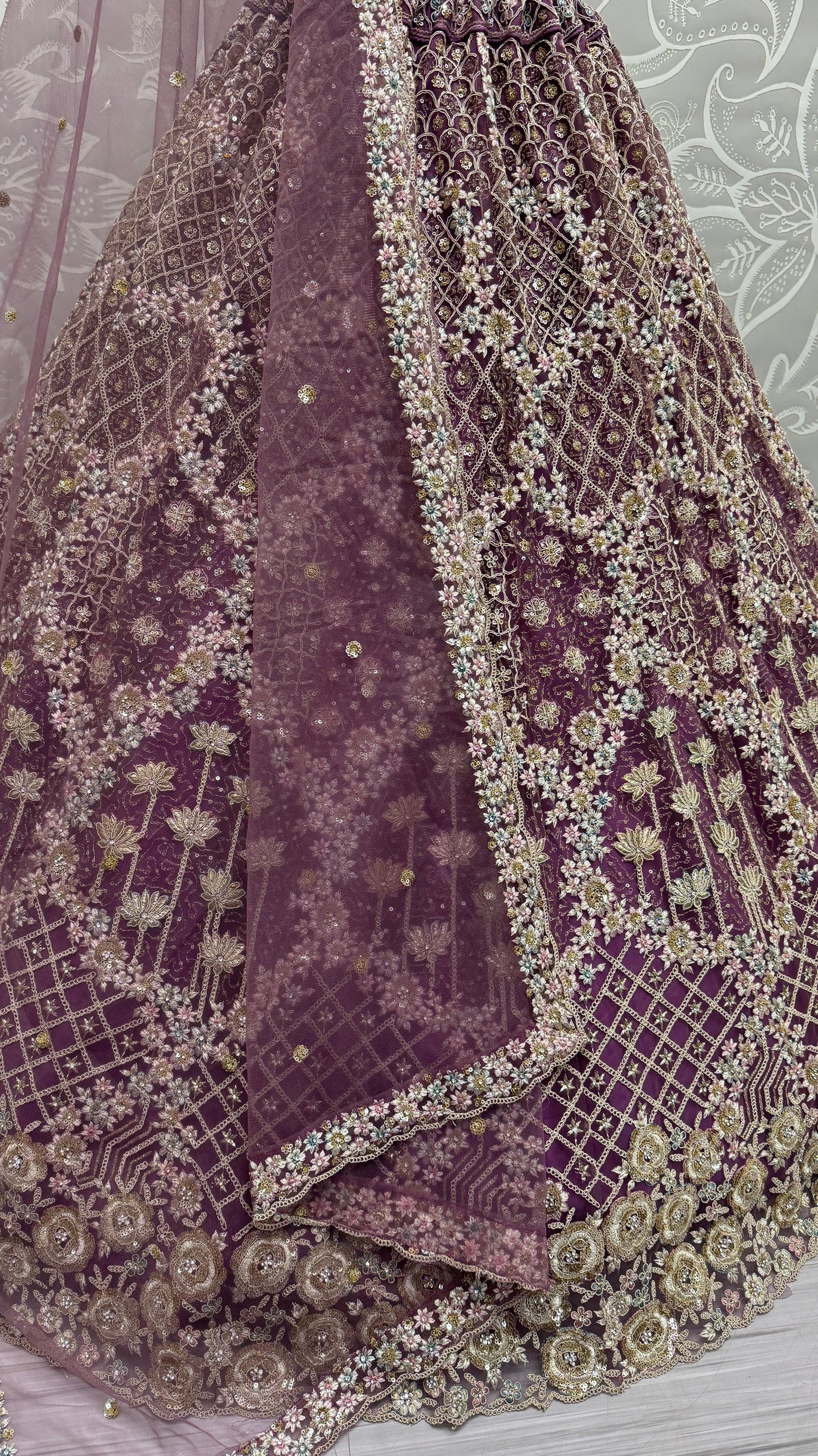 Lovely Pink Dori Embroidered Net Bridesmaid Lehenga Choli With Dupatta