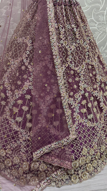 Lovely Pink Dori Embroidered Net Bridesmaid Lehenga Choli With Dupatta