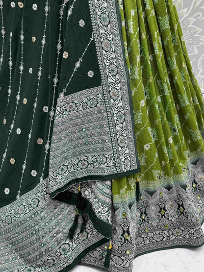 Artistic Olive Green Zari Weaving Wedding Wear Lehenga Choli With Dupatta
