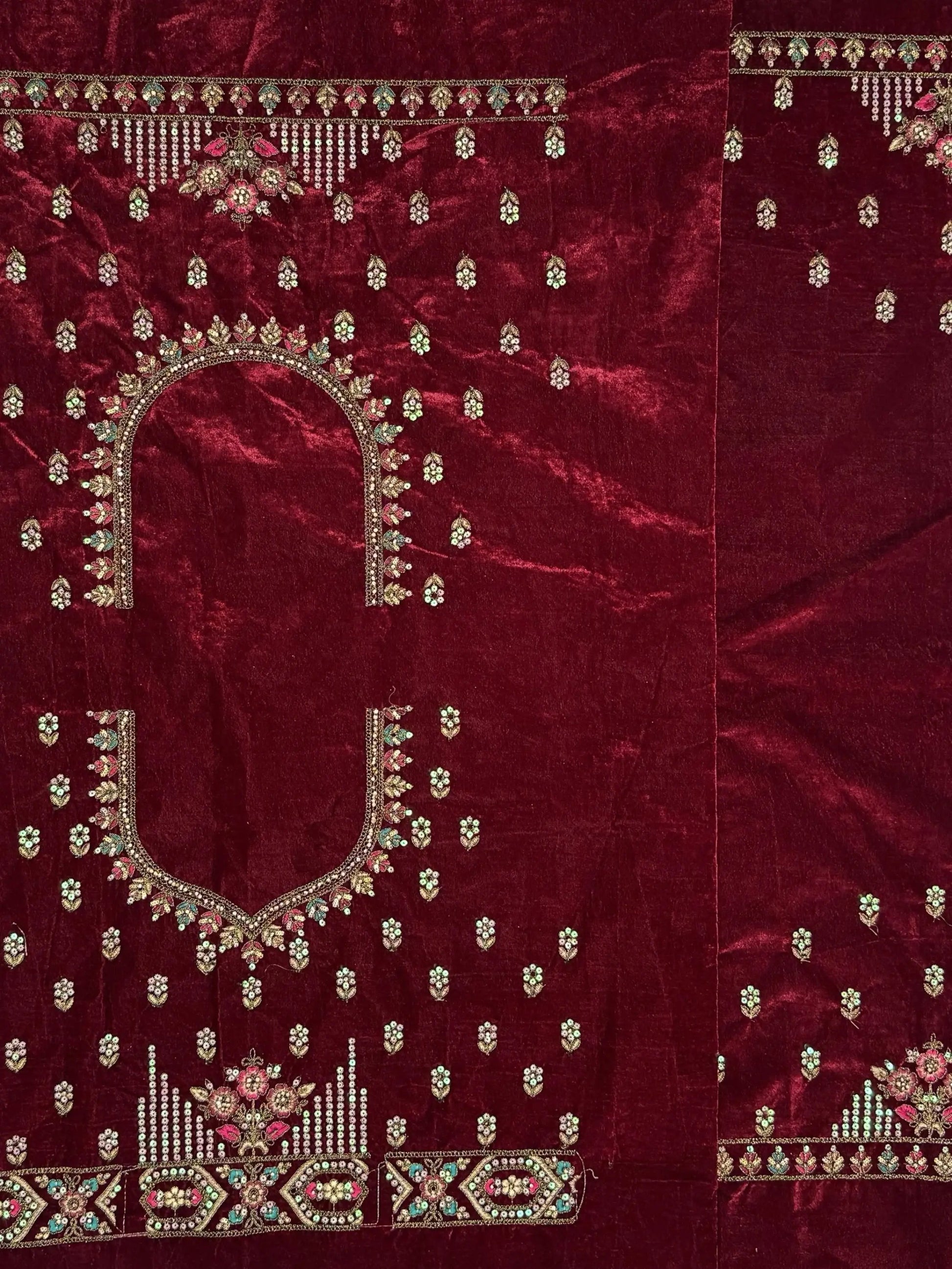 Excellent Maroon Zircon Work Velvet Bridal Lehenga Choli With Double Dupatta