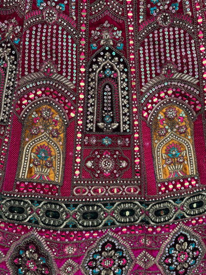Lavish Pink Multi Thread Work Velvet Bridal Lehenga Choli With Double Dupatta