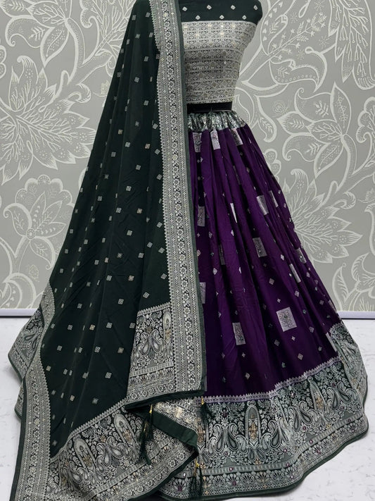 Superb Purple Zari Weaving Georgette Evening Wear Lehenga With Blouse