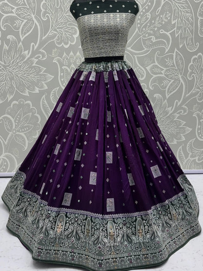 Superb Purple Zari Weaving Georgette Evening Wear Lehenga With Blouse