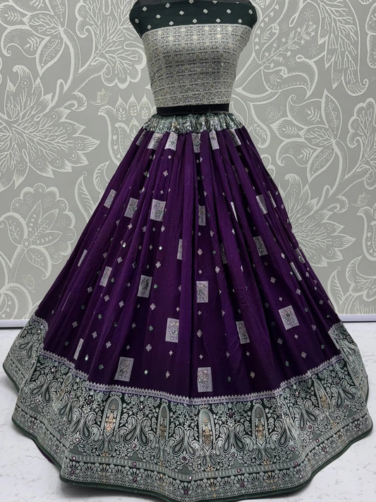 Superb Purple Zari Weaving Georgette Evening Wear Lehenga With Blouse