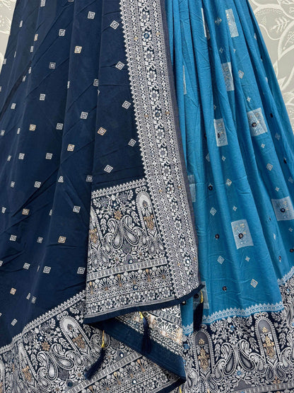 Timeless Sky Blue Mirror Work Georgette Festive Wear Lehenga Choli With Dupatta