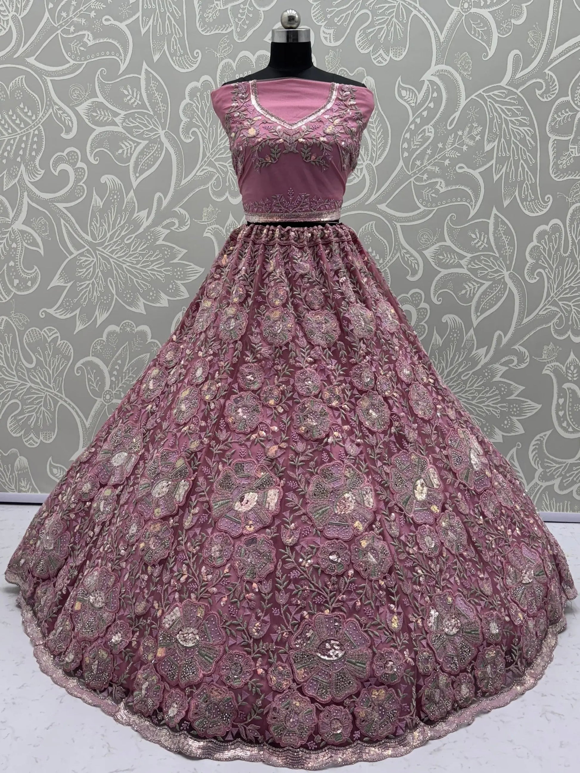 Tremendous Pink Dori Embroidery Net Bridesmaid Lehenga Choli