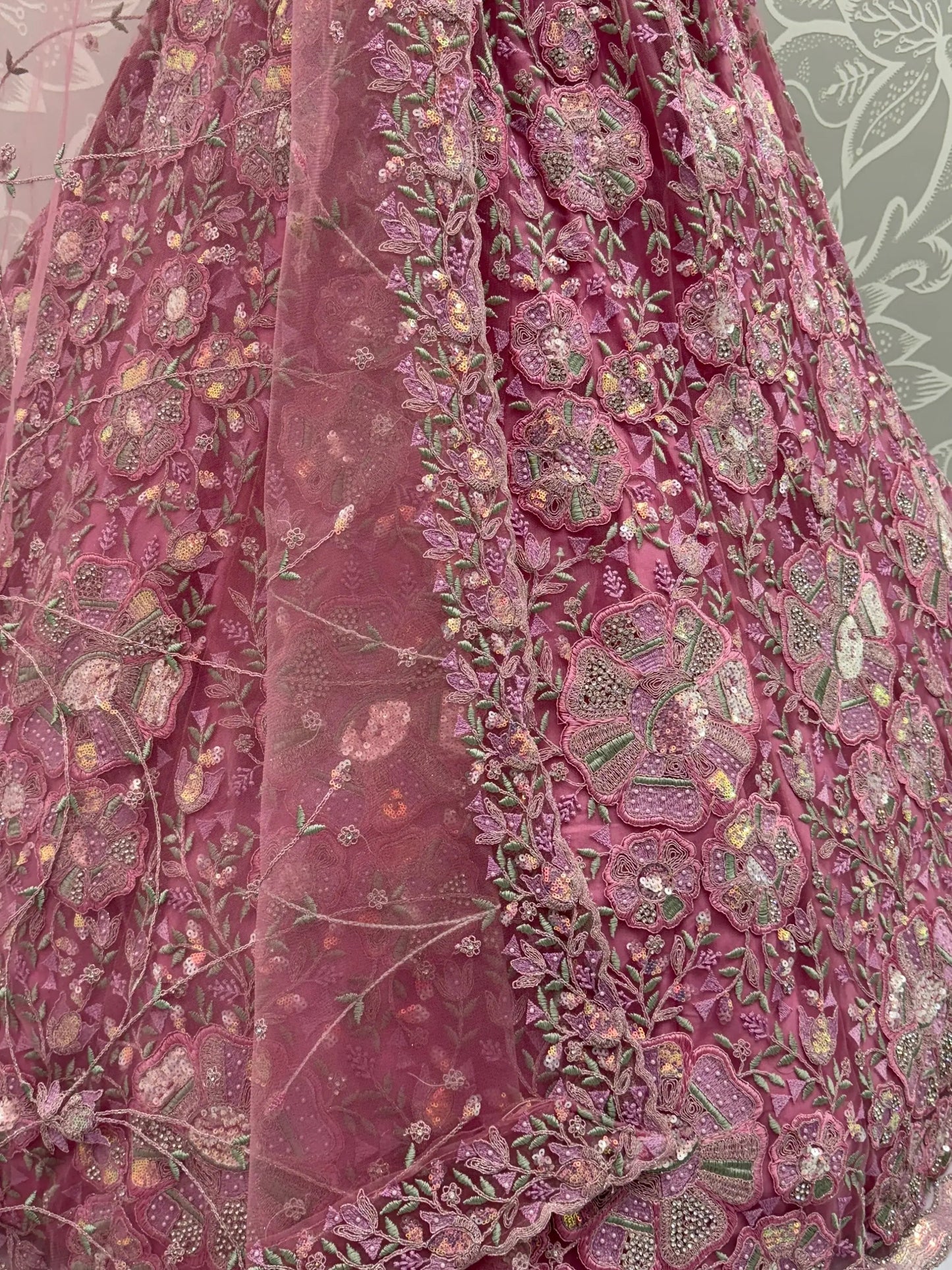 Tremendous Pink Dori Embroidery Net Bridesmaid Lehenga Choli