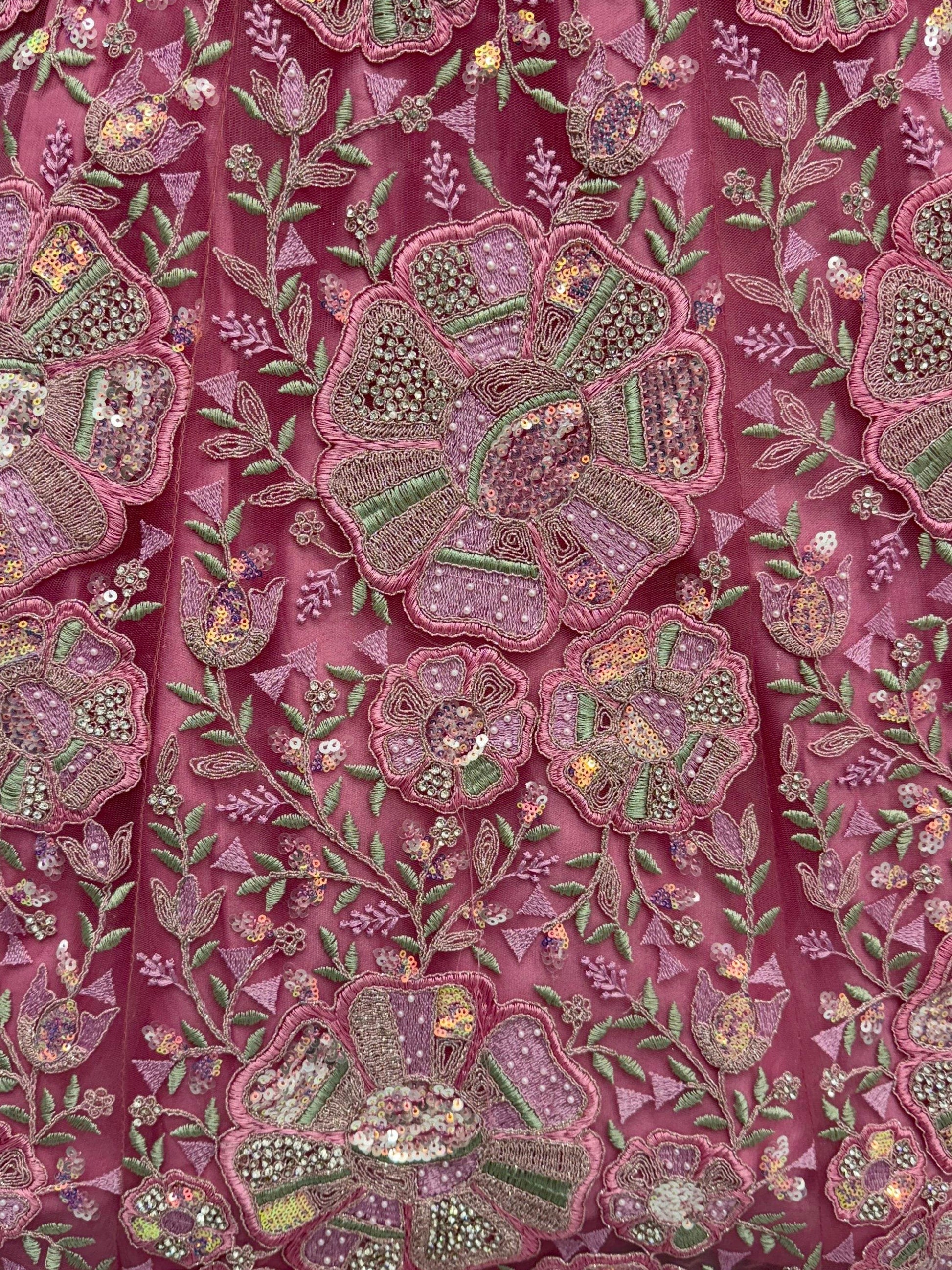 Tremendous Pink Dori Embroidery Net Bridesmaid Lehenga Choli