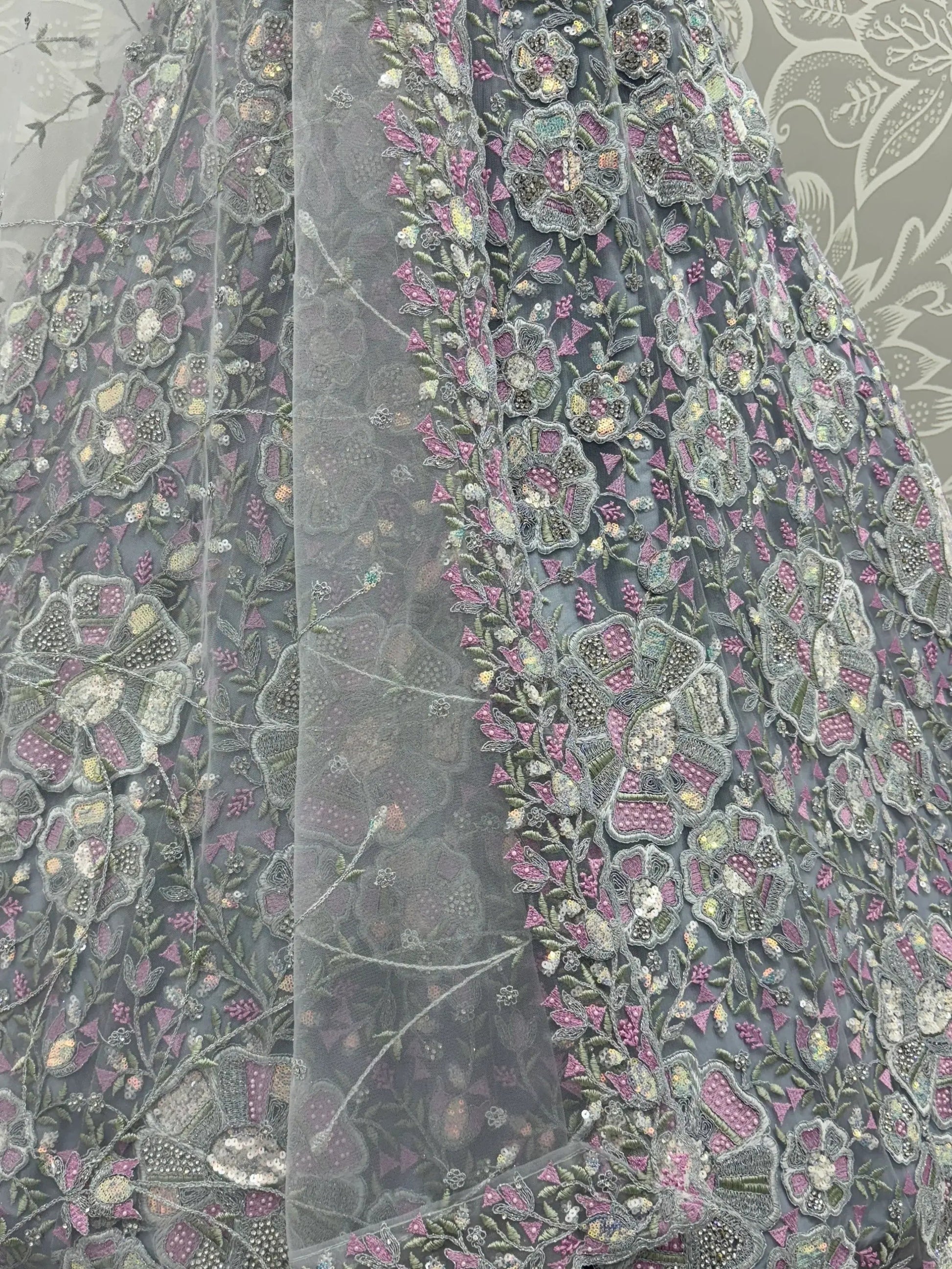 Great Grey Multi Thread Work Net Reception Wear Lehenga Choli With Dupatta