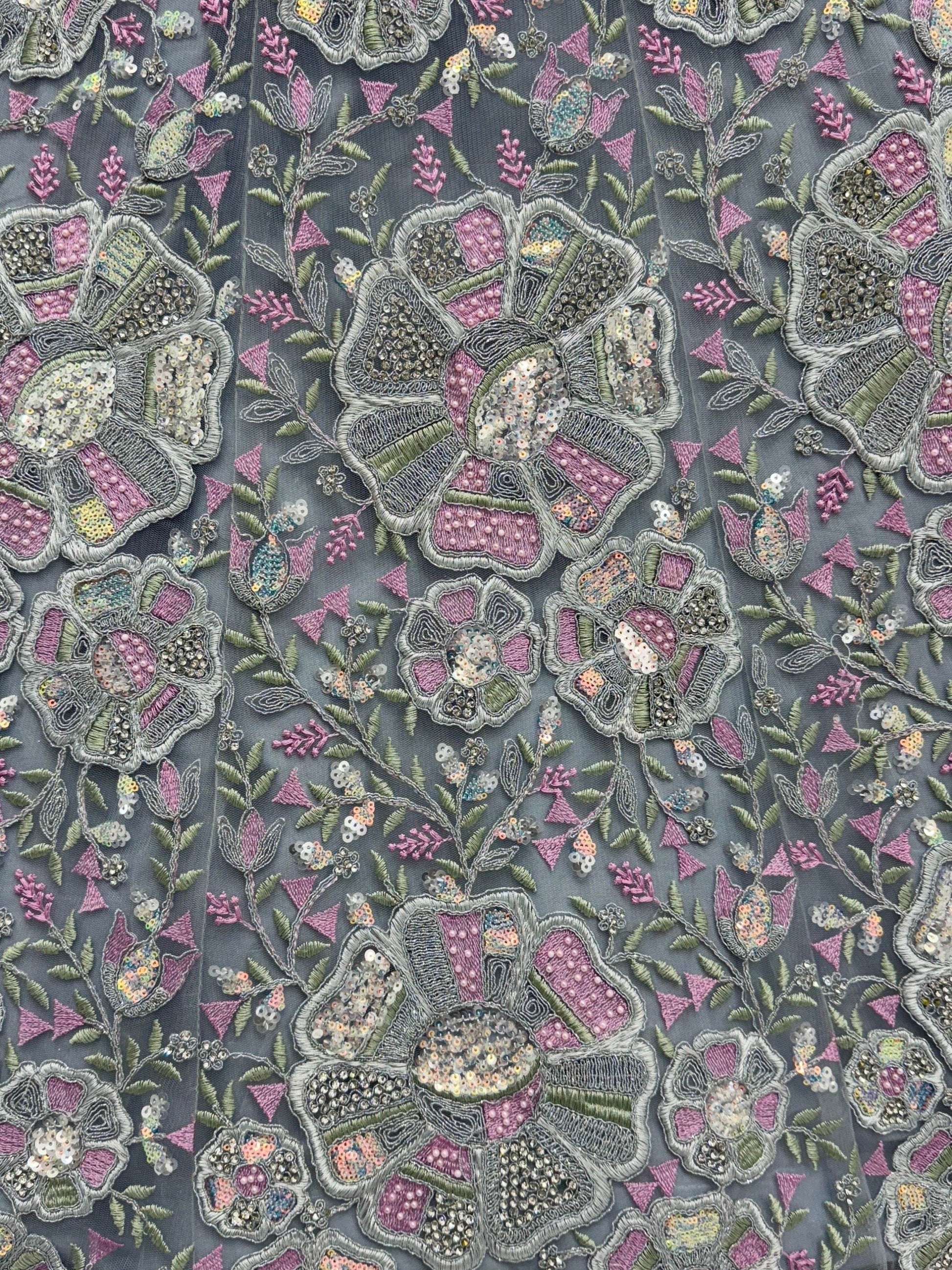 Great Grey Multi Thread Work Net Reception Wear Lehenga Choli With Dupatta