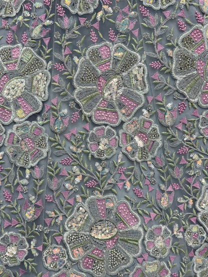 Great Grey Multi Thread Work Net Reception Wear Lehenga Choli With Dupatta