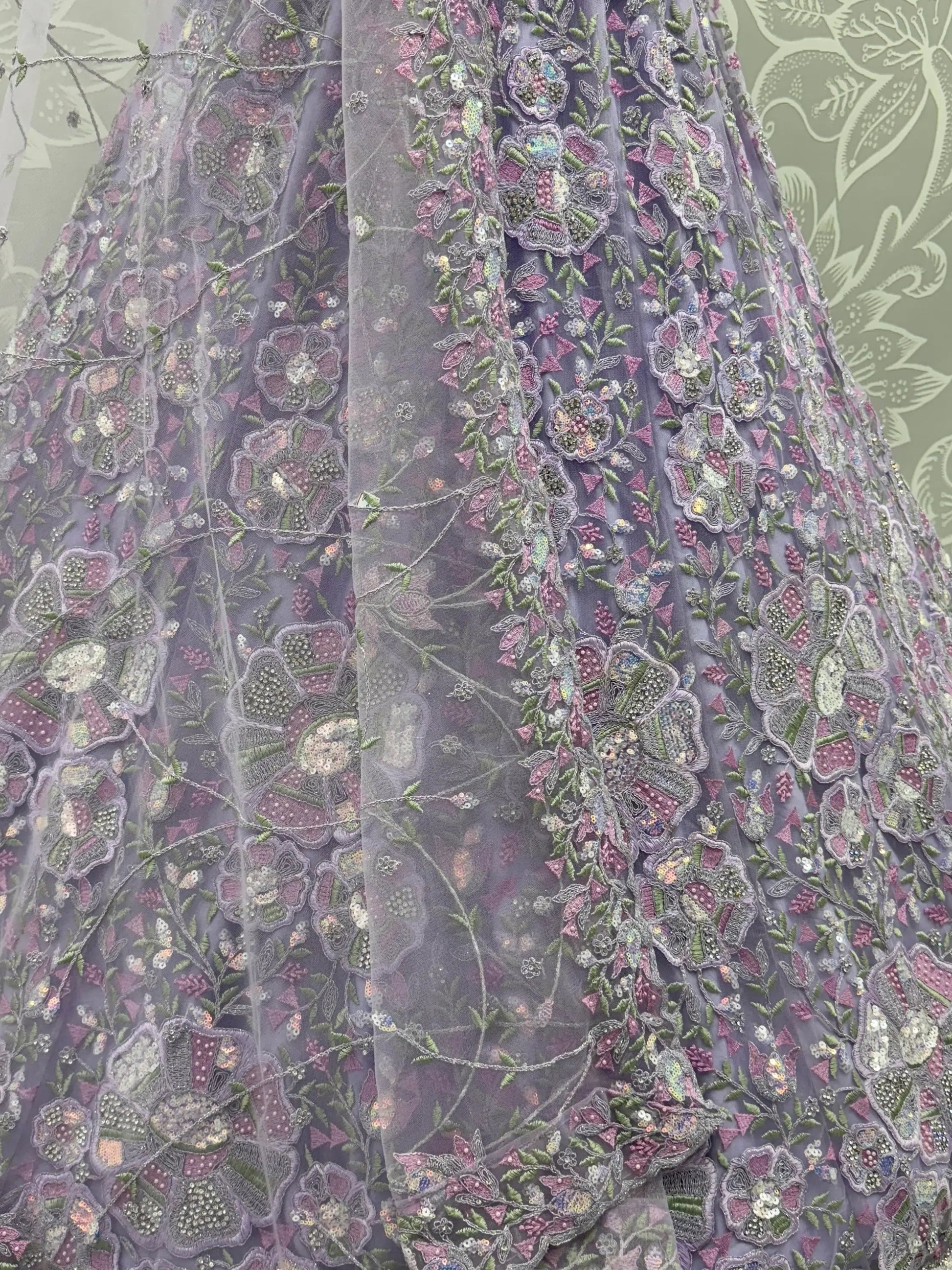 Imposing Lavender Sequins Work Net Wedding Wear Lehenga With Dupatta